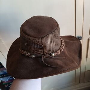 Mens Henschel Bramd HH Outback Cowboy Browm Suede Lether Hat Size Large
